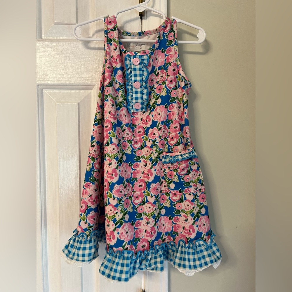 SweetHoney Blue and Pink Floral Kids Dress